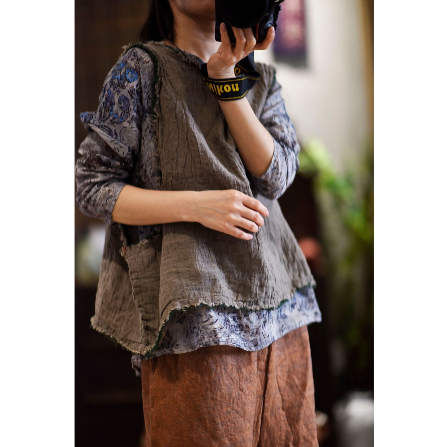 2025 22/3 first bud, spring literary and retro texture linen rough edge loose pullover and vest