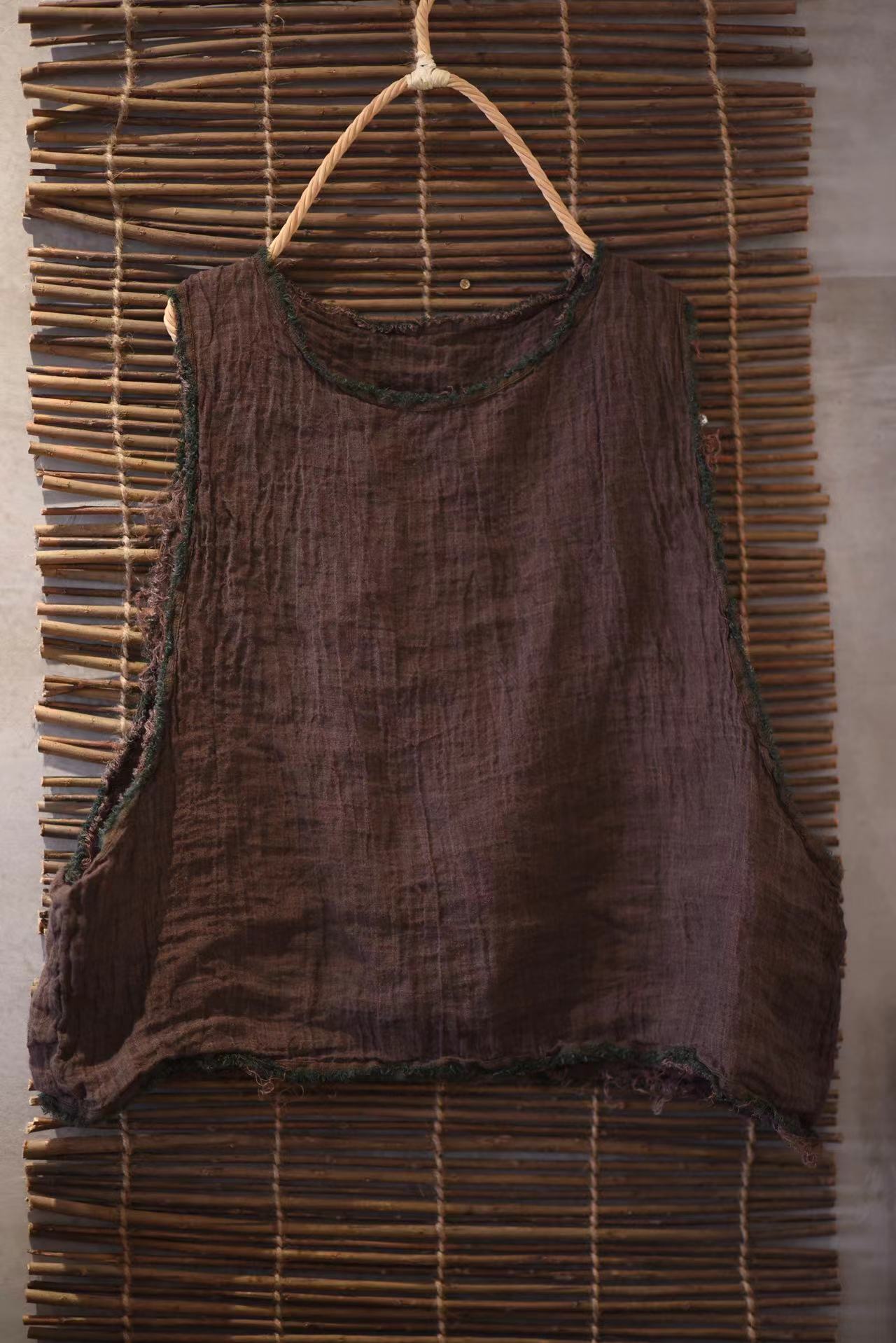 2025 22/3 first bud, spring literary and retro texture linen rough edge loose pullover and vest