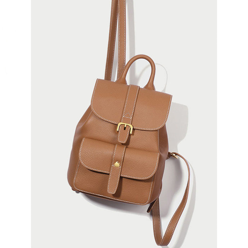 2025 Casual backpack women's autumn new trendy first-layer cowhide women's bag Korean version backpack college schoolbag ins women's tide