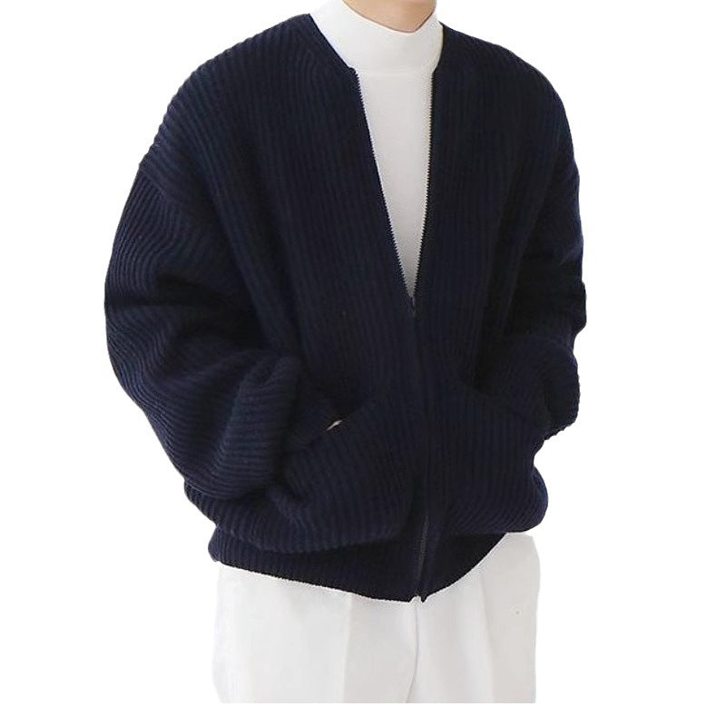 maoxiangshop-shop streetwear men outfits Solid Color round Neck Knitted Cardigan Coat Men's 2024 Autumn and Winter Fashion Youth Trendy All-Match Casual plus Size Top