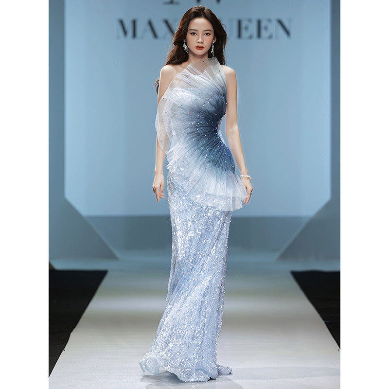 Banquet evening dress women's 2025 new elegant temperament annual meeting host tube top fishtail catwalk performance dress