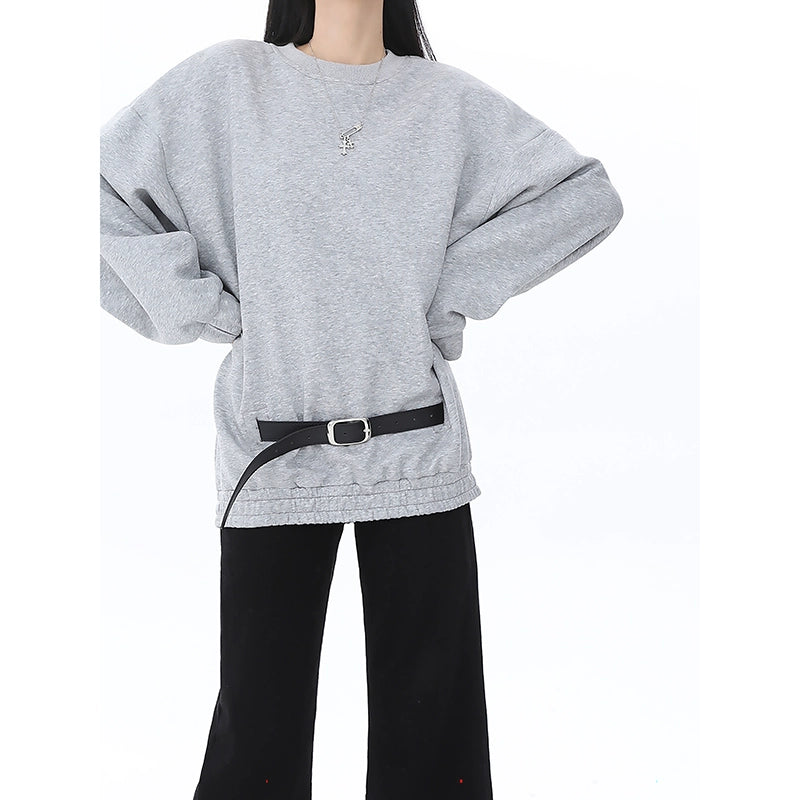 Premium Sense Crew Neck Solid Color Versatile 2025n Sweater Fleece Shirt Autumn and Winter Loose Warm Long Sleeve Top Women