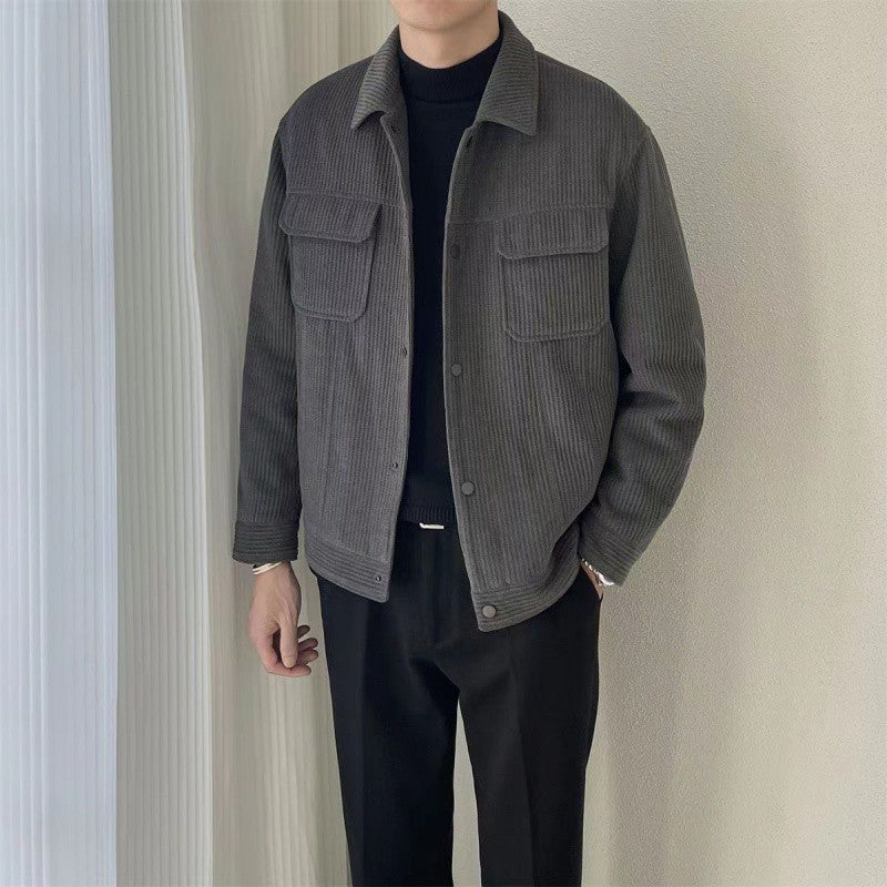 maoxiangshop-shop men fall outfits Corduroy Jacket Men's Spring and Autumn Korean Style Trendy Handsome Workwear Lapel Short Loose Jacket Men's Autumn Clothing