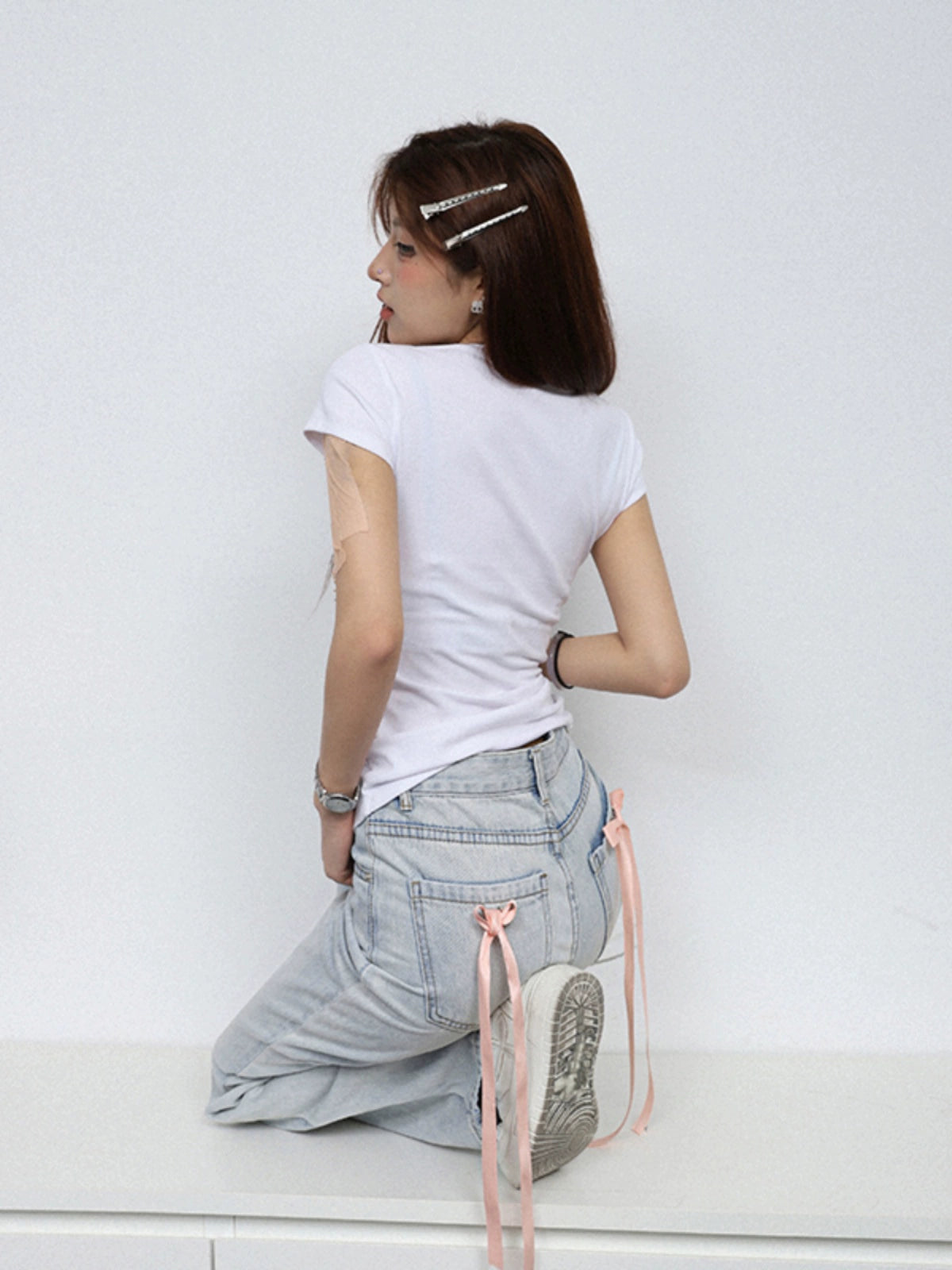 Paper Man Simple Versatile T-Shirt Summer popular New Crew Neck Front Shoulder Elastic Short Sleeve Top Women