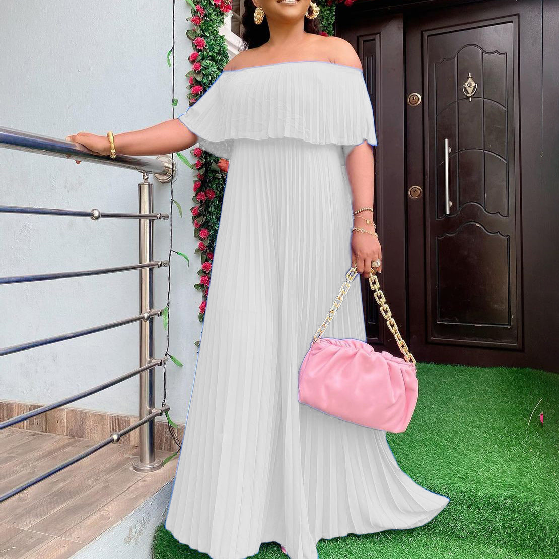 2025 D257 popular summer new women's clothing New sexy off-the-shoulder chest wrap pleated party 2025 dress