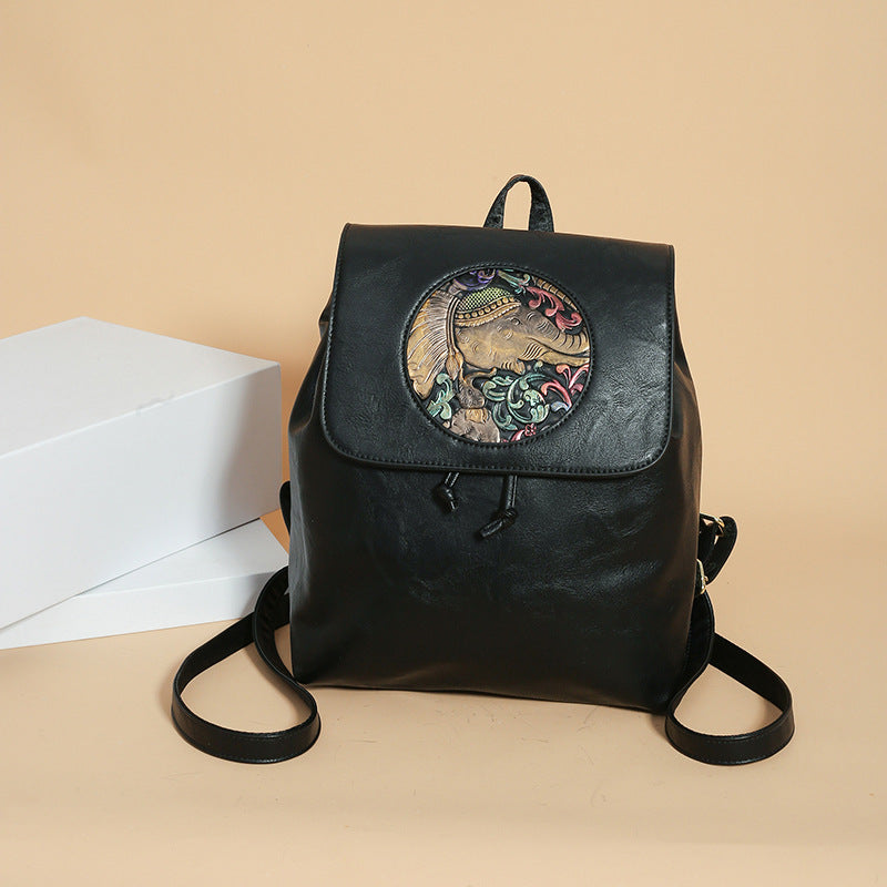 2025 Women's backpack new fashion printed casual women's bag large capacity soft leather retro bag simple shoulder bag women