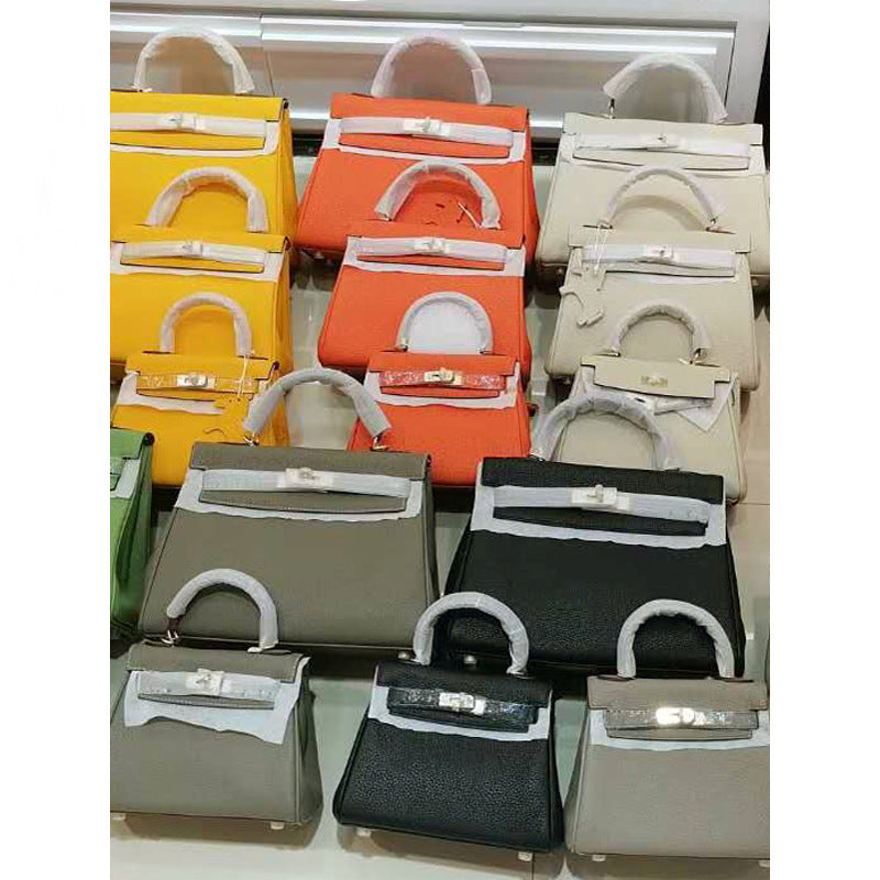 2025 new platinum bag lychee pattern first layer cowhide trendy Kelly single shoulder oblique span portable bag women