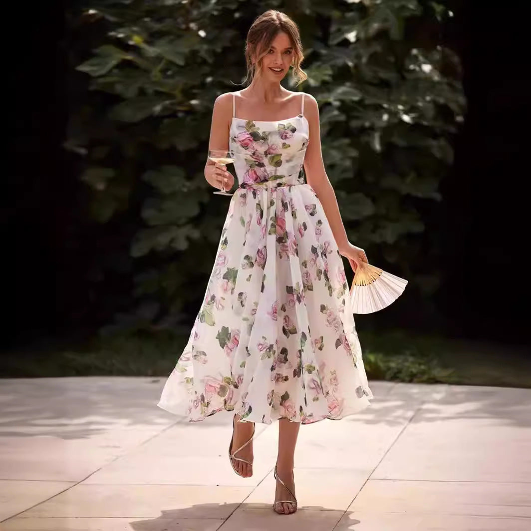 MAOXIANGSHOP popular new spring and summer off-the-shoulder 2025 women's clothing fashion chiffon fairy air medium and long temperament evening dress dress