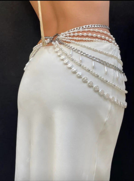 2025 LH4701 New new pearl with metal chain waist chain fashionable and versatile multi-layer combination waist chain belt