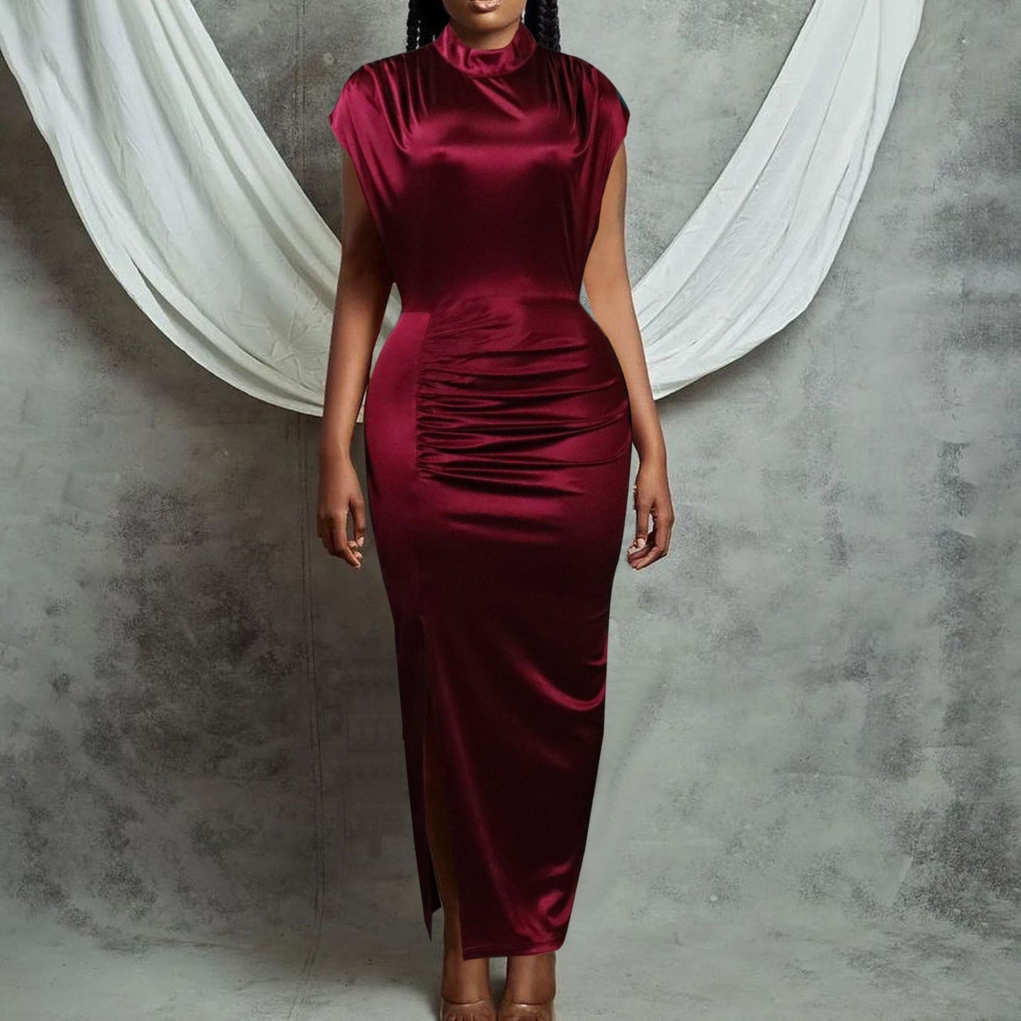 2025 D261 2025 women's clothing 2022 new temperament Tongle dress long dress split pleated New dress