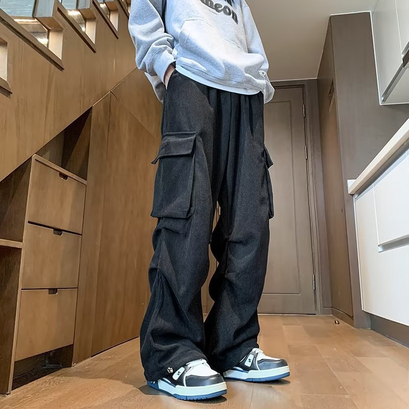 maoxiangshop-shop street fashion men streetwear New Corduroy Workwear Pants Men's Autumn and Winter Straight Casual Pants American Design Large Pocket Wide Leg Pants