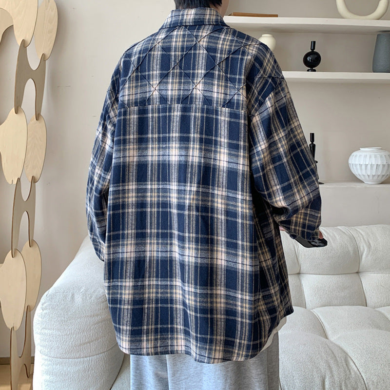 maoxiangshop-shop mens fall outfits Plaid Shirt Men's New Four Seasons Loose Retro Brushed Long Sleeve Shirt Korean Casual plus Size Coat