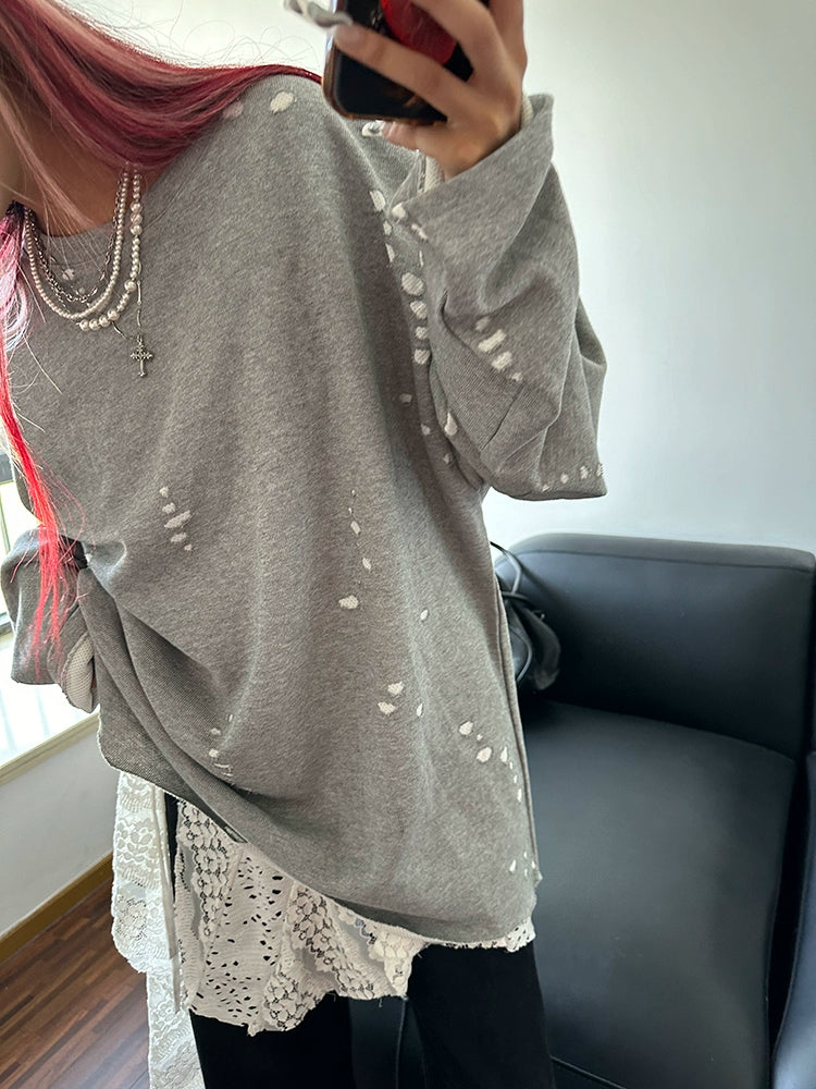 Lazy Wind Grey Long Sleeve Sweater Autumn Popular Simple Versatile Loose Fleece Shirt Design Sense Top Women