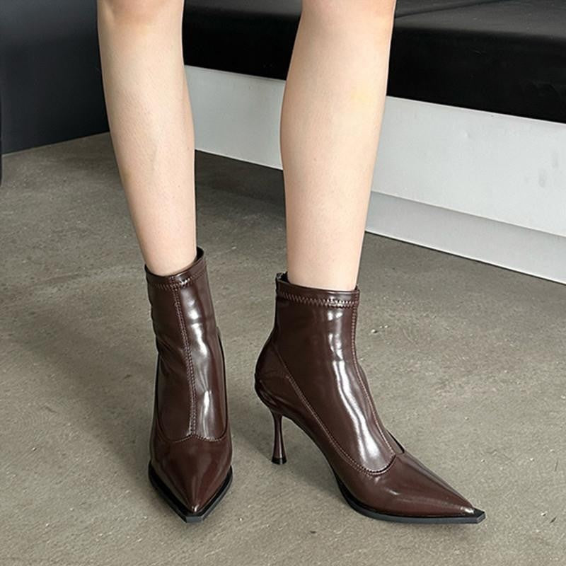 2025 Pointed short boots women's popular autumn and winter new thin women's boots fashion high-heeled boots niche design thin-heeled short boots