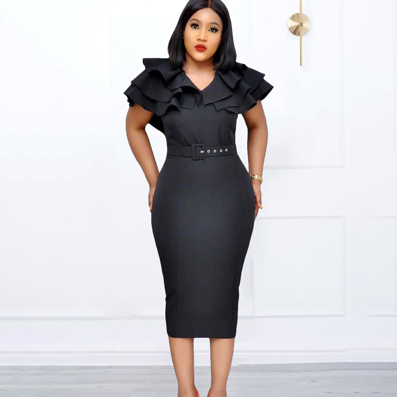 2025 D012 Hot Trade Women's Clothing popular African Large Size Lotus Leaf Edge Hip Wrap OL Short Sleeve 2025 Dress
