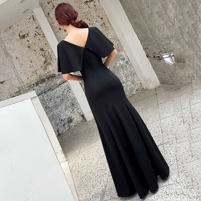 2025 Deep v-neck black evening dress women's new banquet long high-end temperament socialite host dress spring