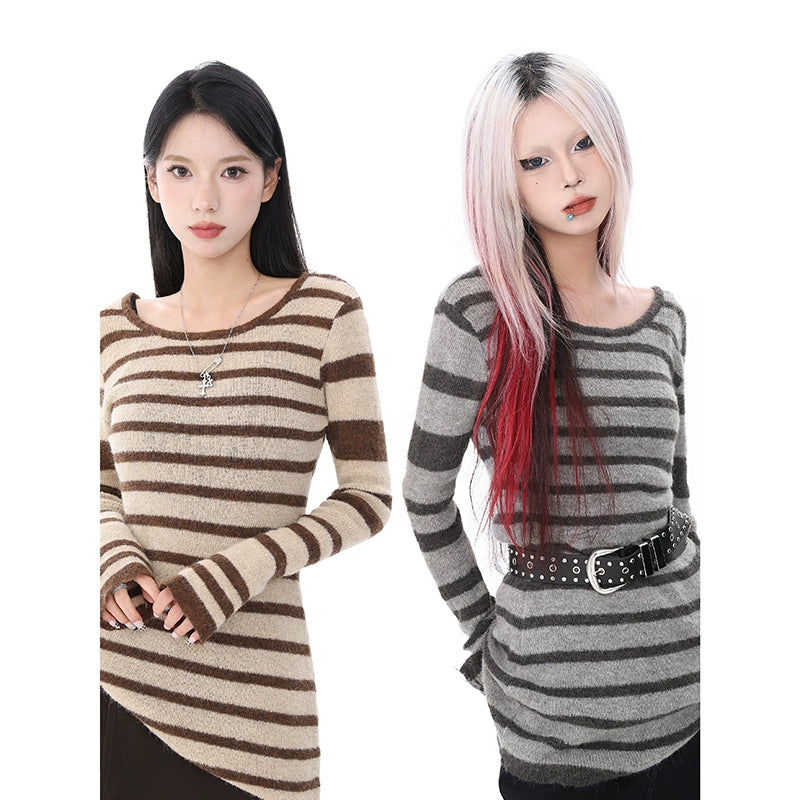 sexy hollow backless striped sweater 2025n wool knitted sweater autumn and winter popular warm long-sleeved women