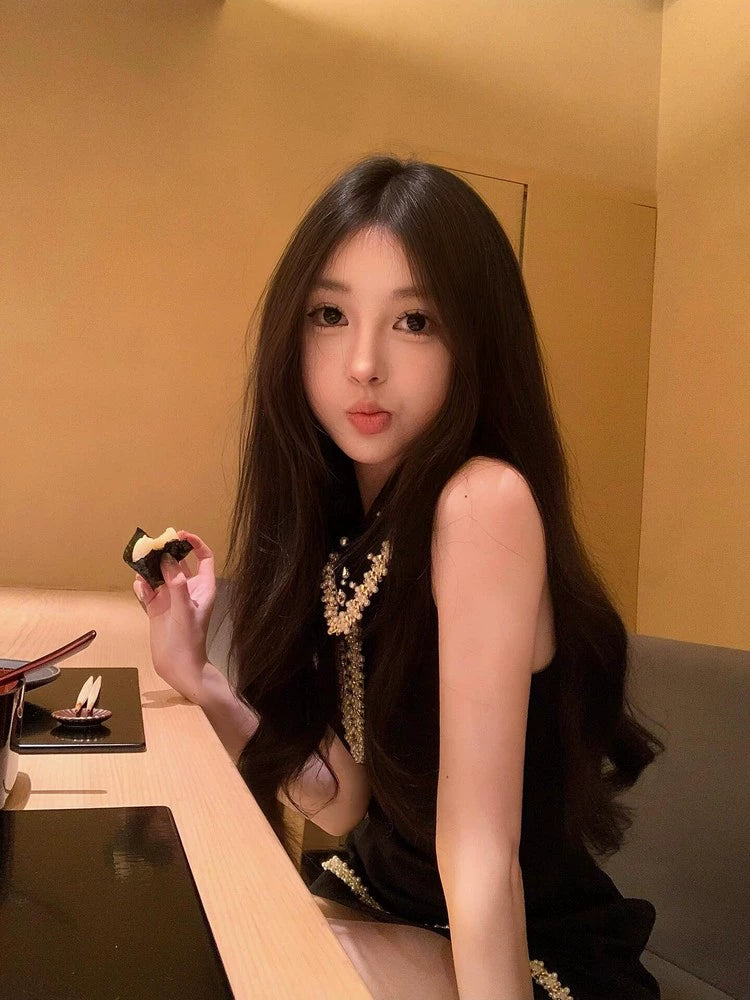 Xingyao black, daughter style dress women's new summer waist thin heavy industry a-word skirt