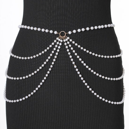 2025 3857 waist chain thickness of different pearl chains connected multi-layer fringed side pendulum chain waist chain waist decoration
