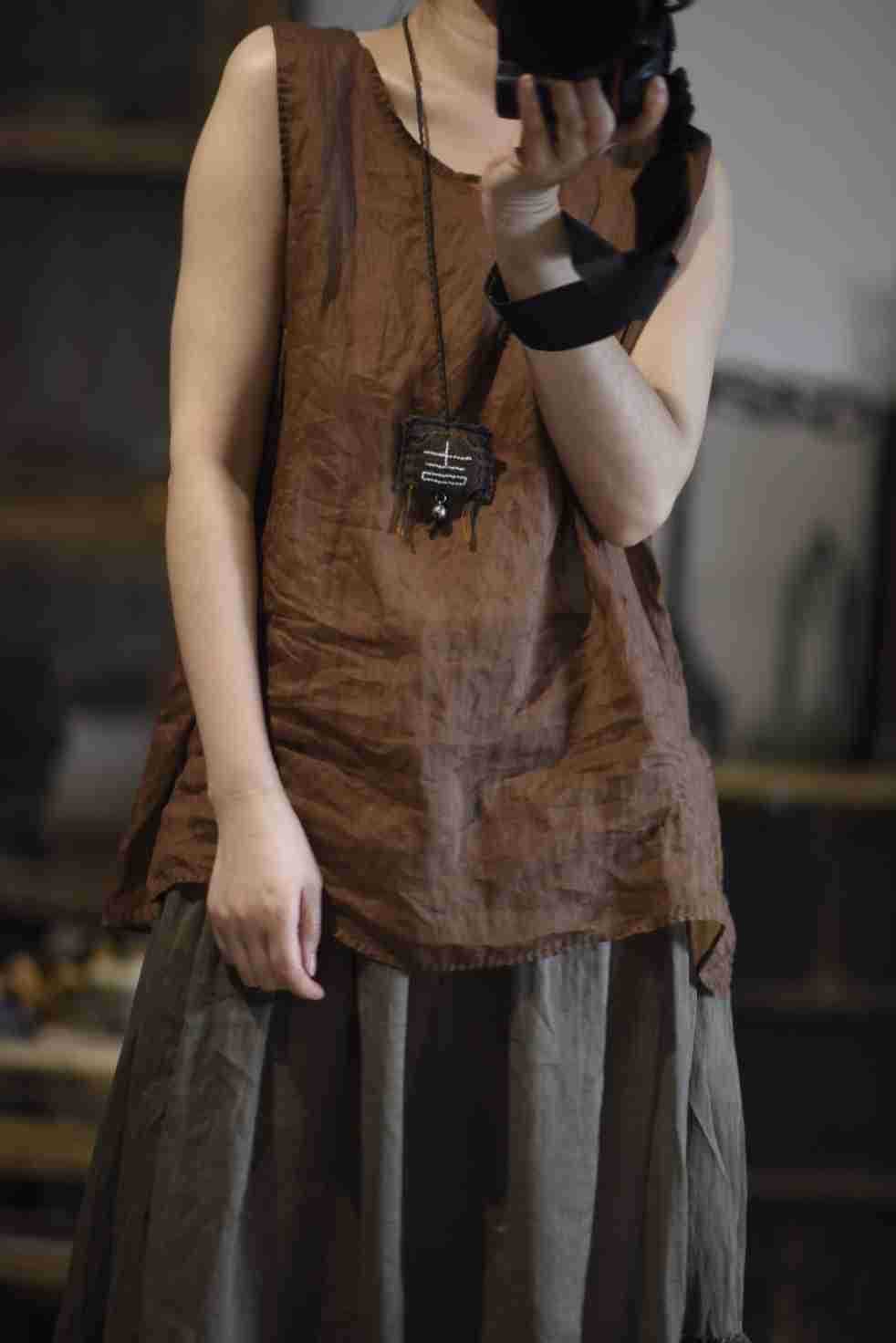 2025 23/3 minor, literary and simple spring and summer ramie light hand-sewn thread pullover vest