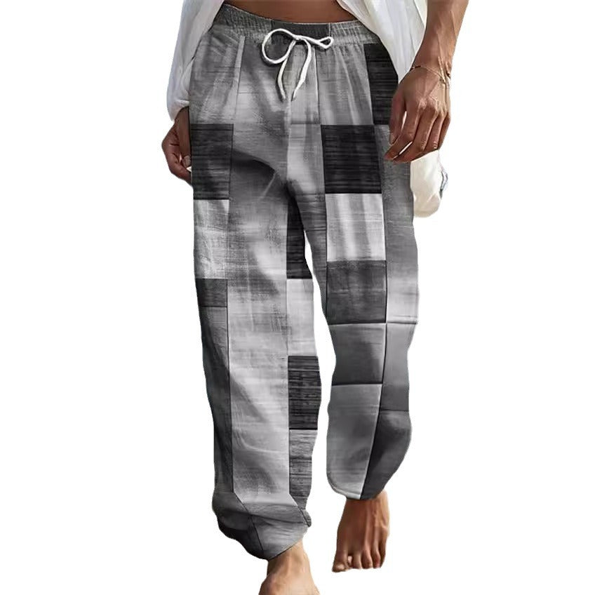 maoxiangshop fall outfits aesthetic New Men's Striped Printed Wide-Leg Pants 3D Printed Loose Casual Beach Trousers