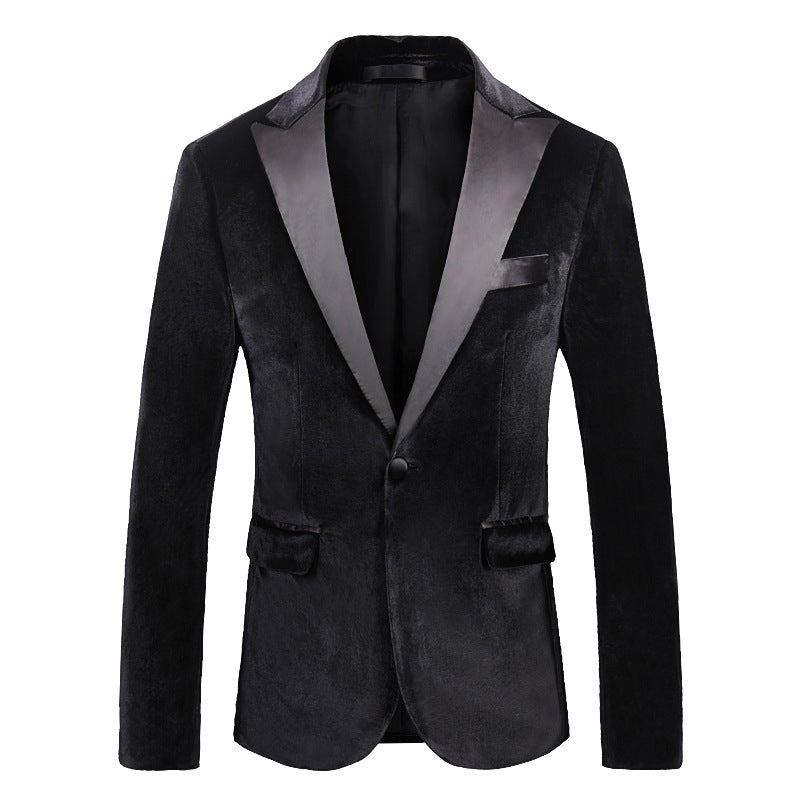 maoxiangshop New Style Black Velvet Blazer Groomsmen Peak Lapel Wedding Groom Tuxedos Men Suits Wedding/Prom/Dinner Best