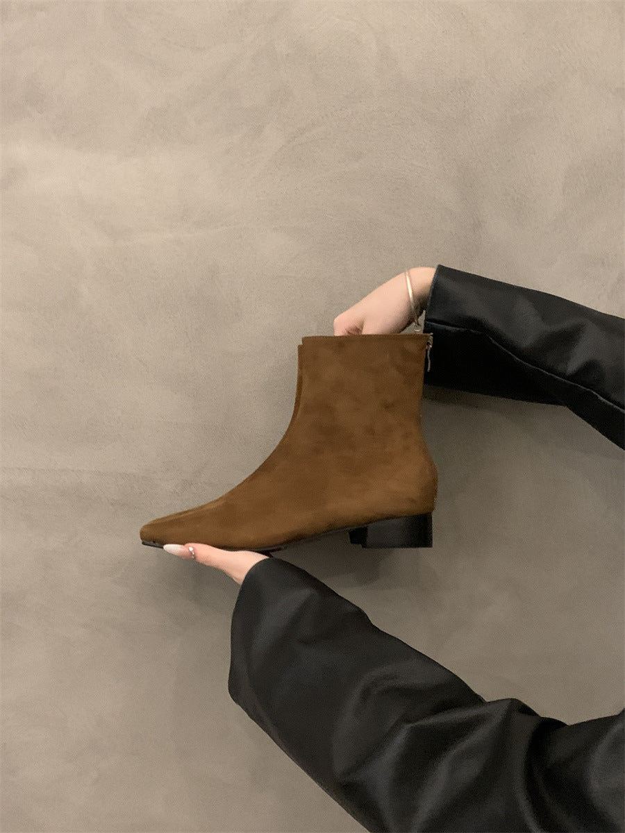 2025 Thick heel thin fried street short boots women's shoes popular autumn and winter new niche versatile black thin boots spring and autumn single boots