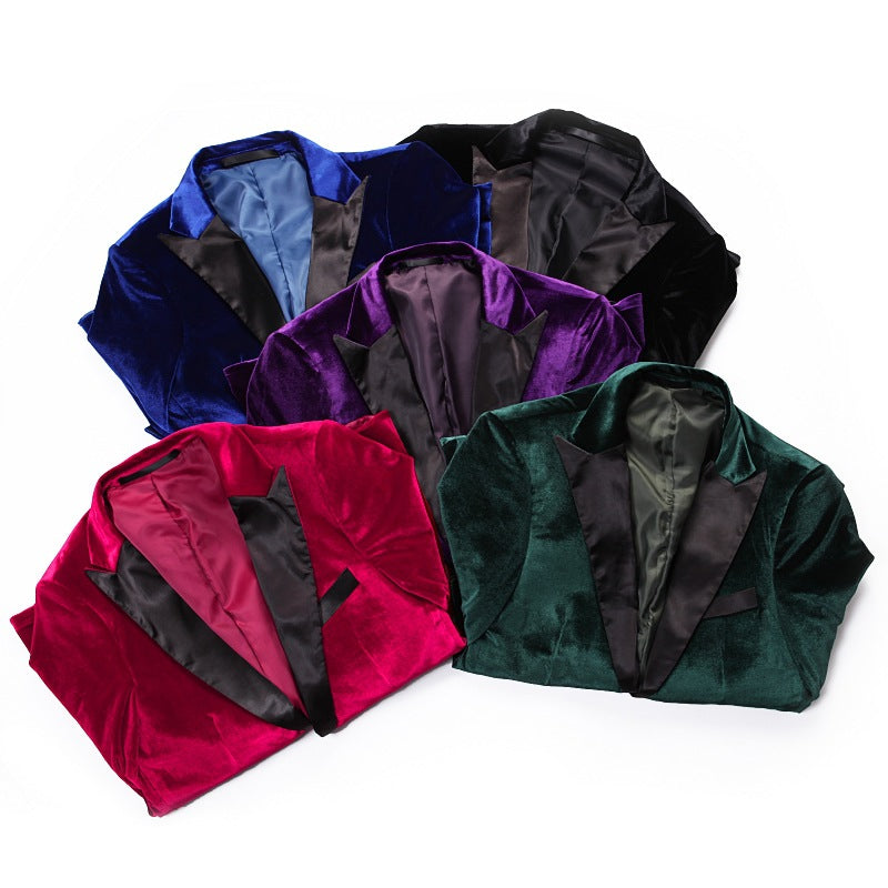 maoxiangshop New Style Black Velvet Blazer Groomsmen Peak Lapel Wedding Groom Tuxedos Men Suits Wedding/Prom/Dinner Best