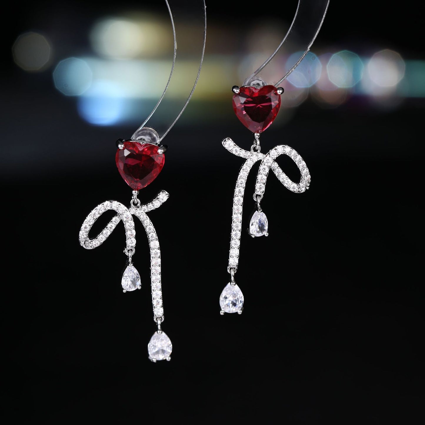 2025 Light luxury super fairy sweet love bow temperament earrings s925 silver needle micro-inlaid zircon fashion high-end earrings