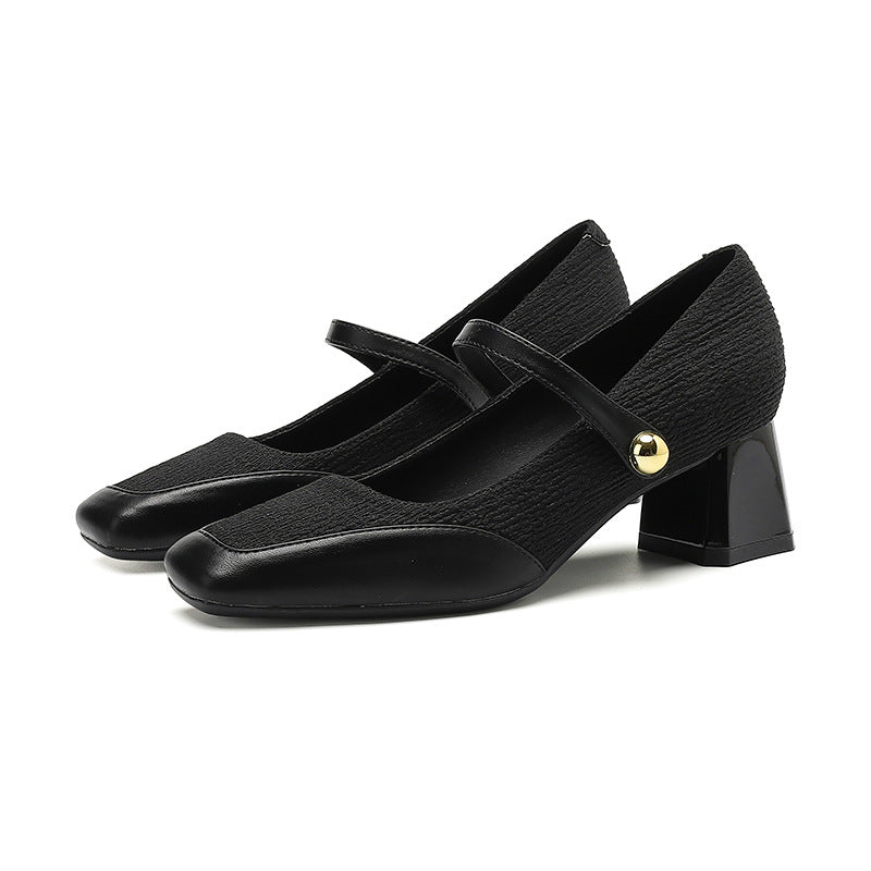 2025 5299-A2 one-word square head thick heel single shoes women's autumn 2025 new shallow middle heel professional commuter work women's shoes