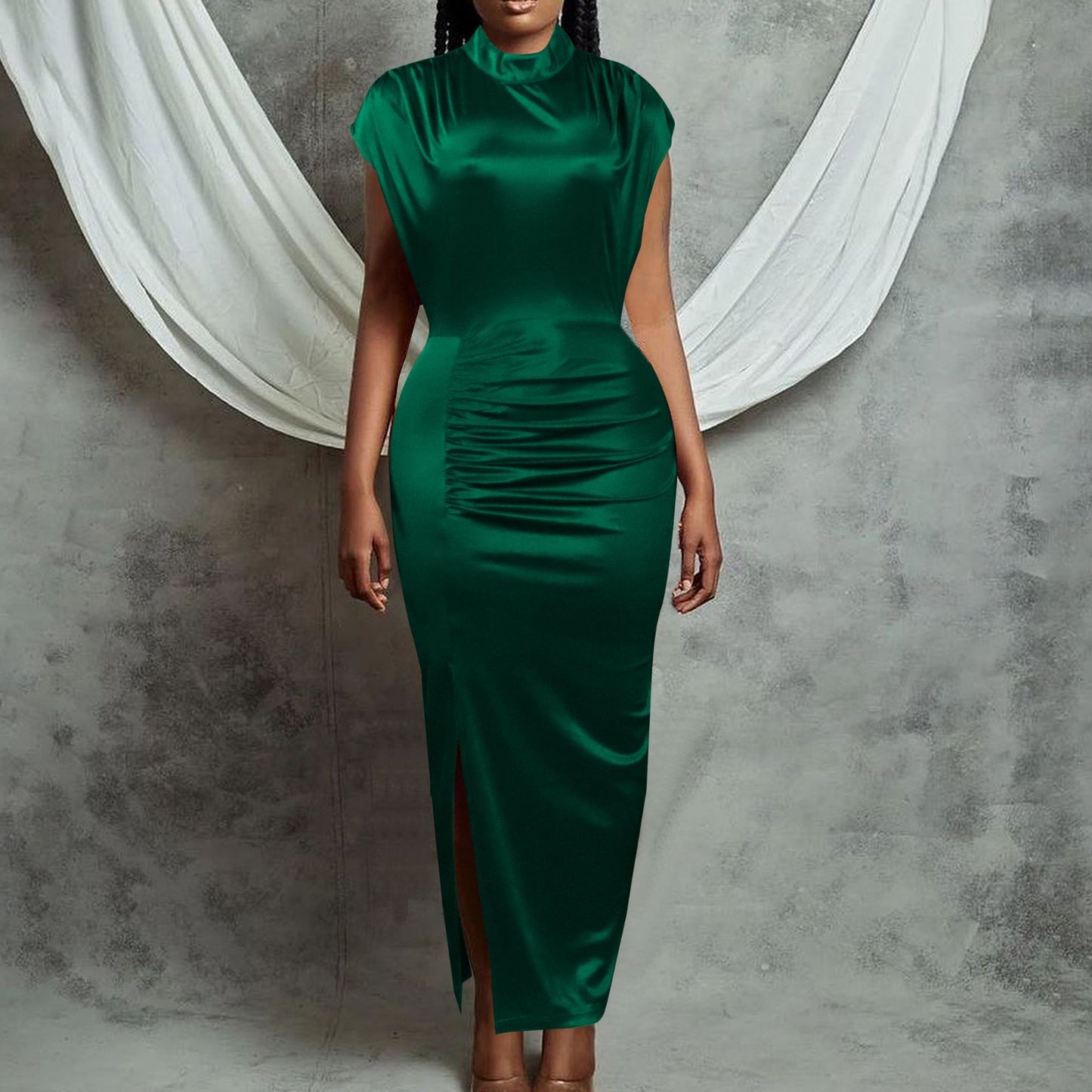 2025 D261 2025 women's clothing 2022 new temperament Tongle dress long dress split pleated New dress
