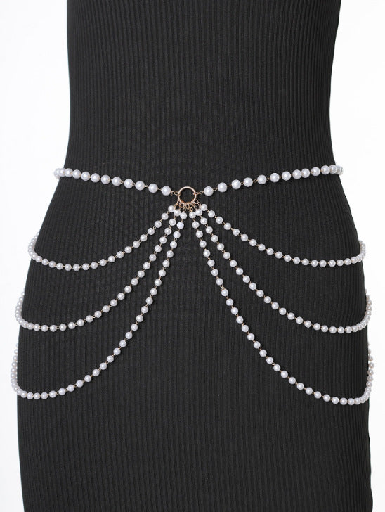 2025 3857 waist chain thickness of different pearl chains connected multi-layer fringed side pendulum chain waist chain waist decoration
