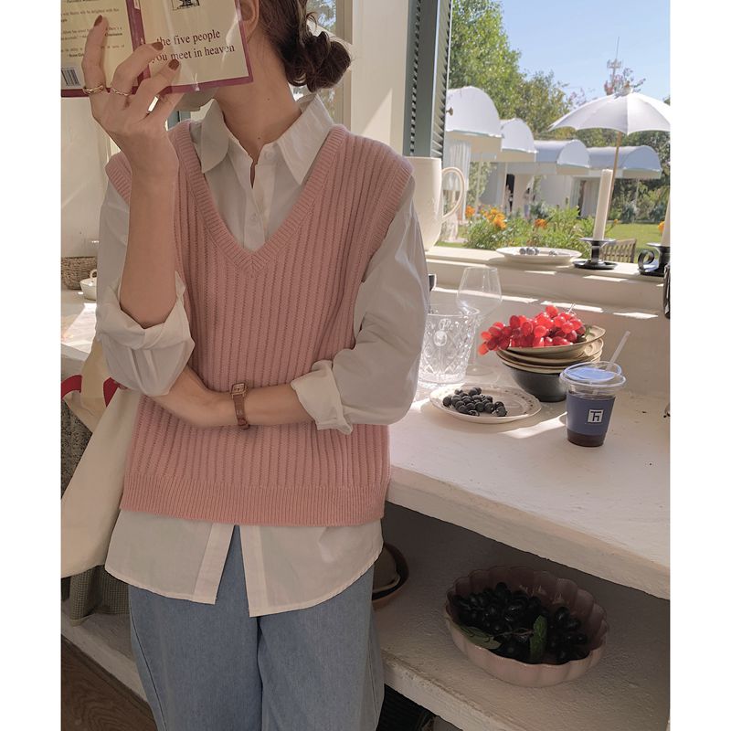maoxiangshop-shop masc outfits New Korean Style Solid Color Soft Glutinous Loose V-neck Inner Wear Knitted Vest Waistcoat Outer Wear Top for Women