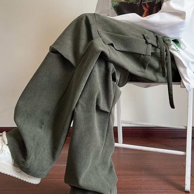 maoxiangshop-shop 90s fashion men Corduroy Overalls Men's Spring New Loose Straight Pants Trendy All-Match Wide-Leg Sports Casual Trousers