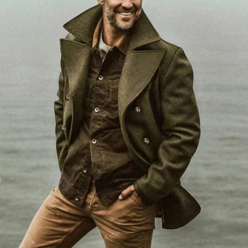 maoxiangshop-shop men’s fashion Spring and Autumn Men's Trench Coat Mid-Length Lapel Hooded Composite Space Cotton Double-Breasted Casual Trench Coat