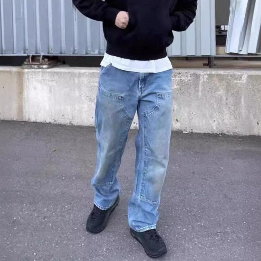 maoxiangshop-shop black men fashion urban New Washed Jeans Men's Cleanfit Workwear Loose Straight Logging Workwear Pants Men