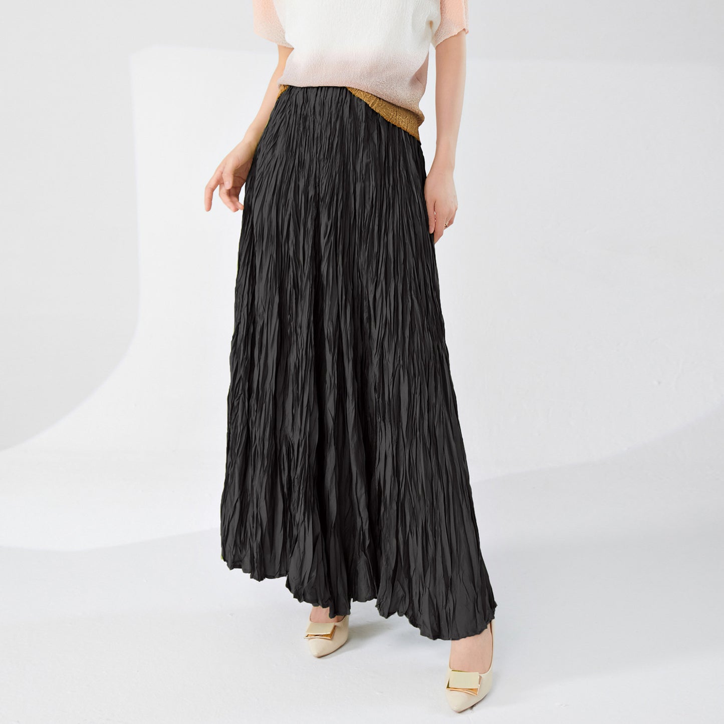 skirt long skirt new hot-selling design sense high waist drape feeling thin a-shaped skirt big swing fashion pleated skirt