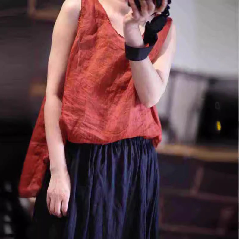 2025 23/3 minor, literary and simple spring and summer ramie light hand-sewn thread pullover vest