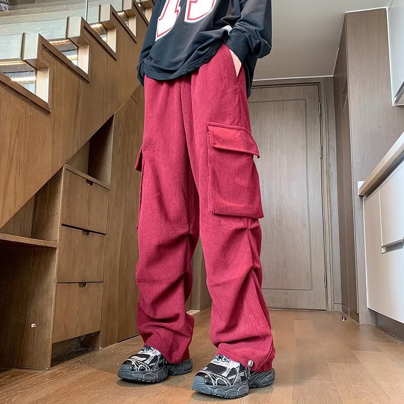 maoxiangshop-shop street fashion men streetwear New Corduroy Workwear Pants Men's Autumn and Winter Straight Casual Pants American Design Large Pocket Wide Leg Pants