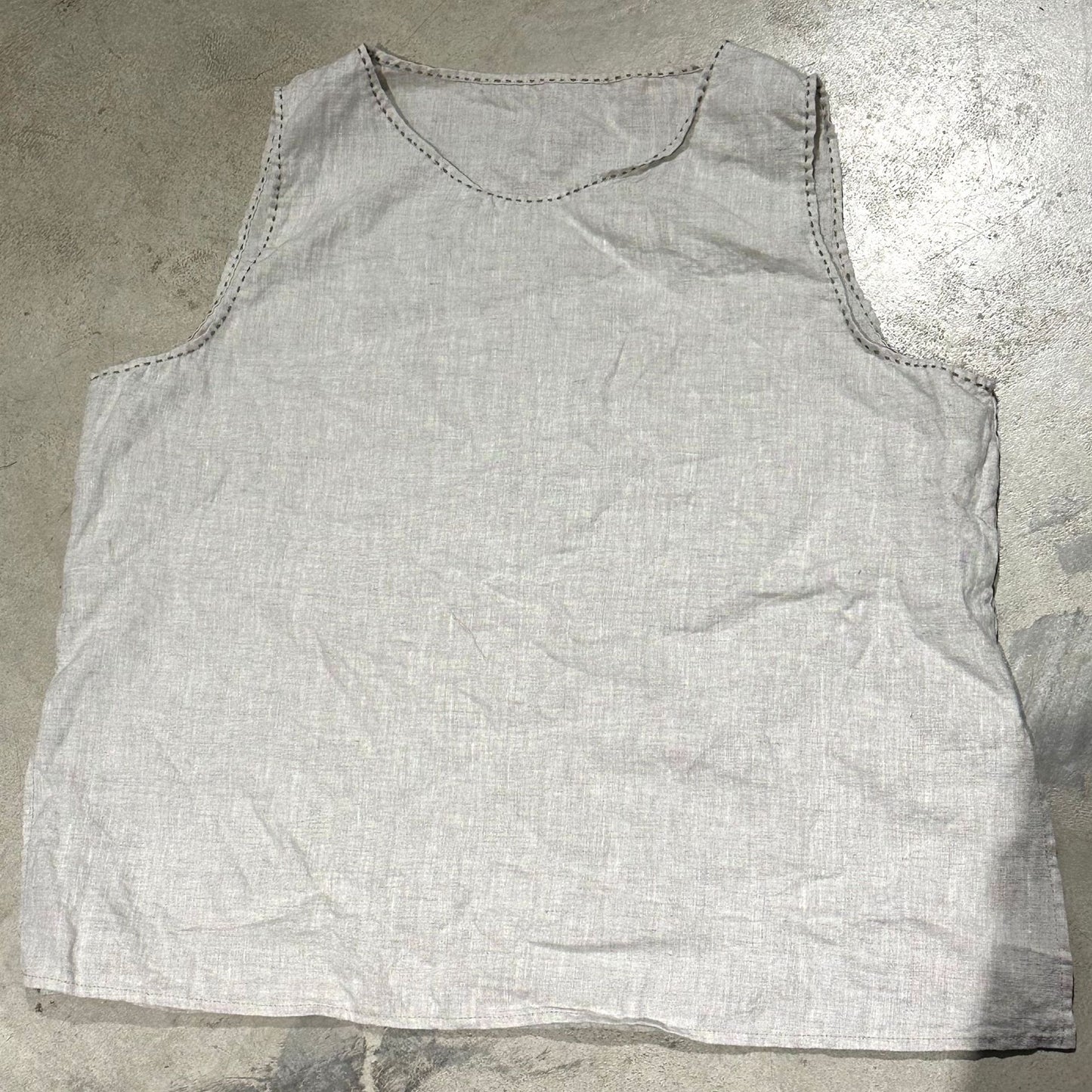 2025 24/3 SN38 simple literary sand wash solid color linen versatile round neck pullover vest