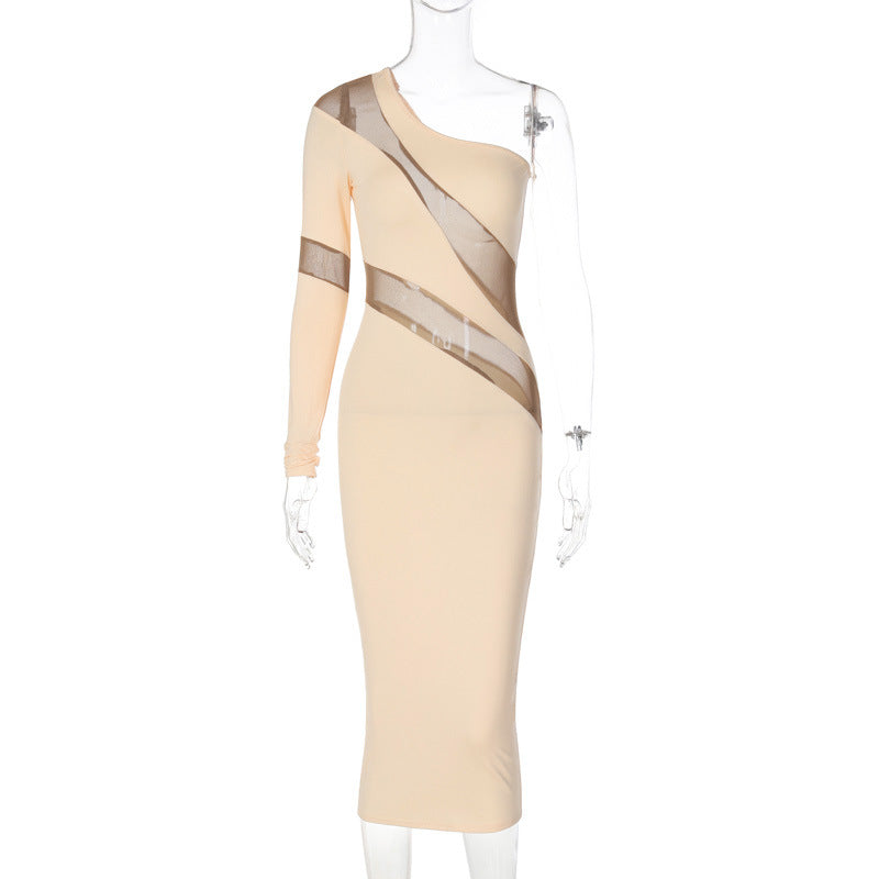 European and American style women's clothing summer new fashion American style splicing perspective slim sexy slim dress