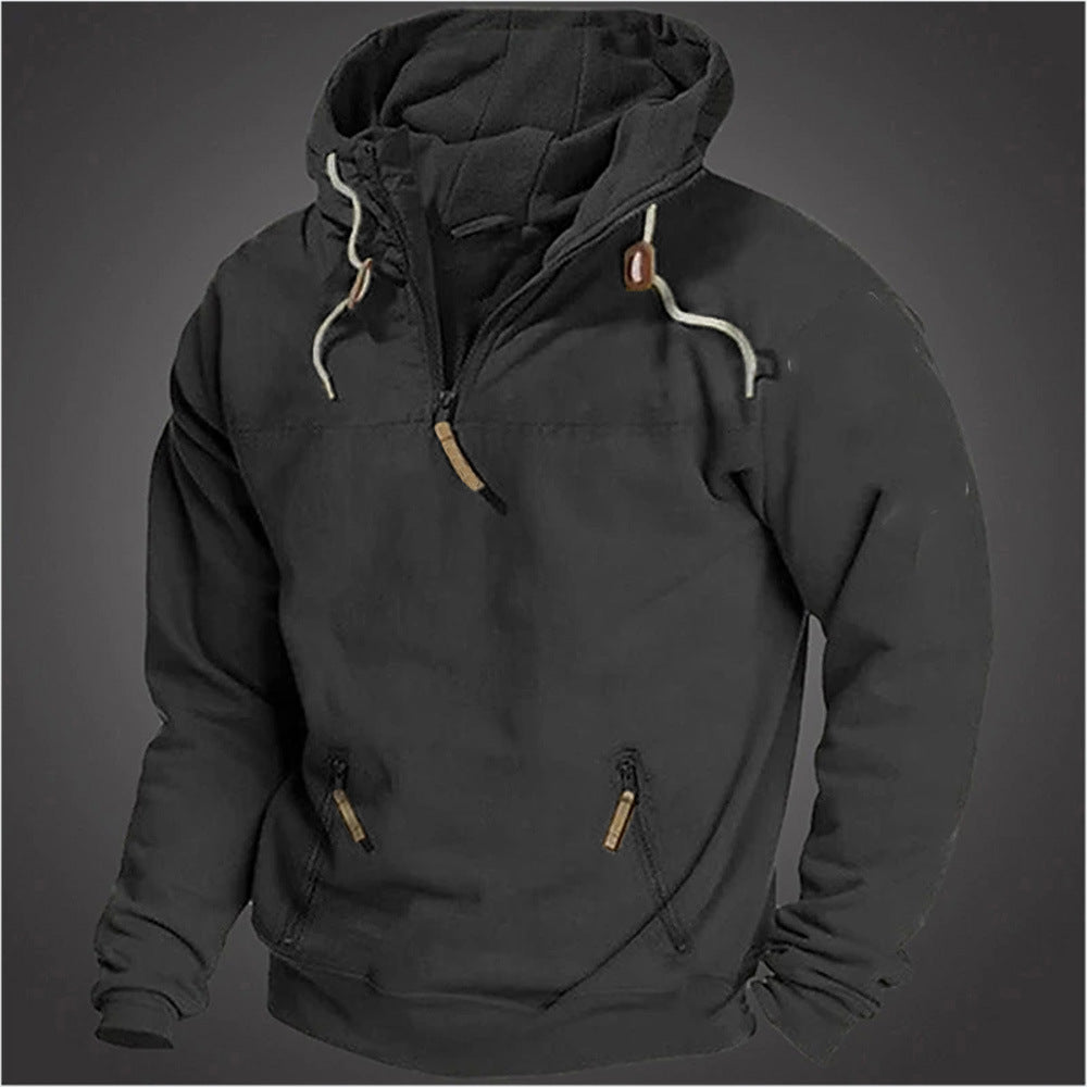 maoxiangshop-shop birkenstock clogs outfit fall Autumn and Winter New Men's Hooded Solid Color Sweater Youth Sports Casual Loose Solid Color Sweater Jacket