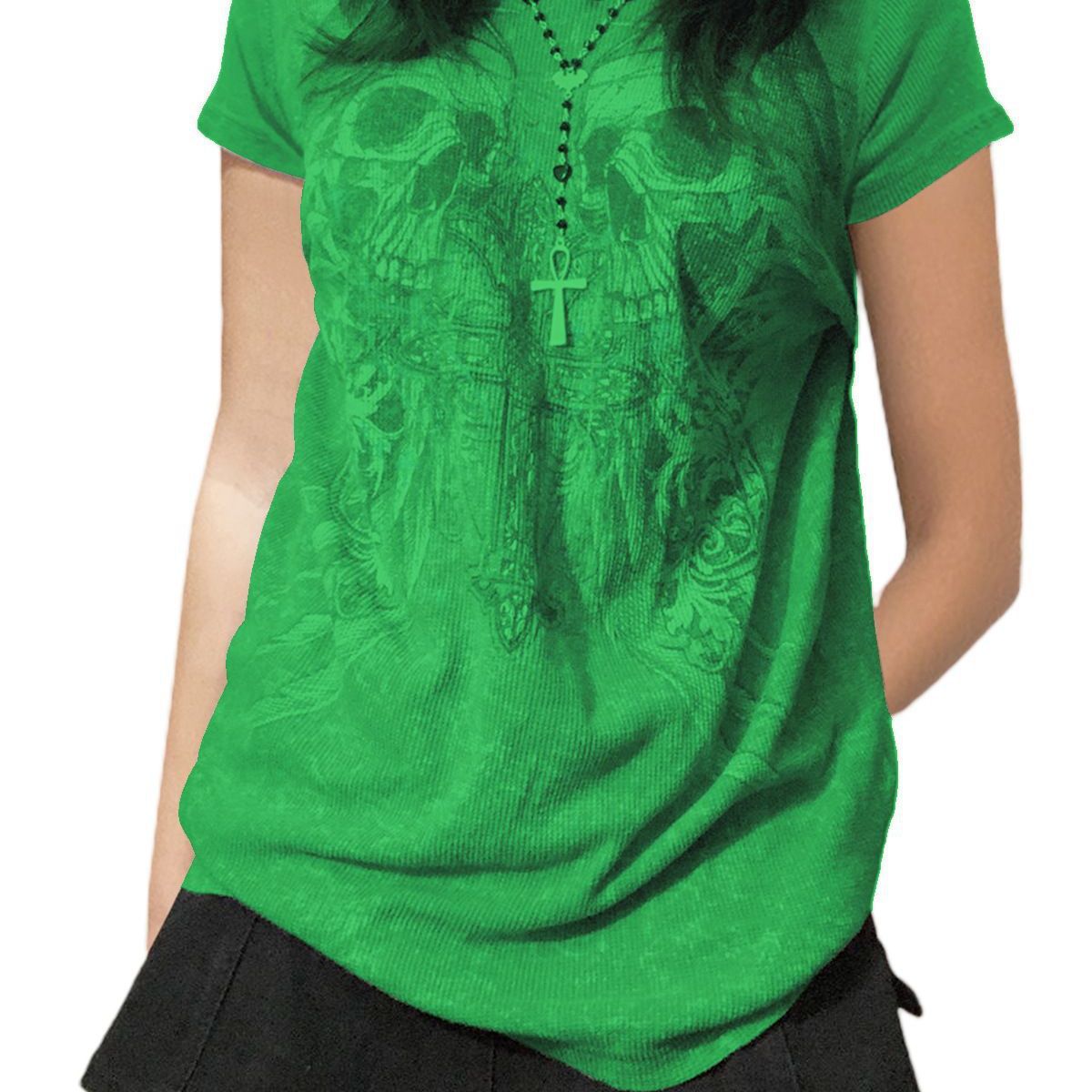 maoxiangshop 2000s fashion Summer New Casual Sweater T-shirt Halloween Skull Printed Short Sleeve Pullover Top Women's Clothing