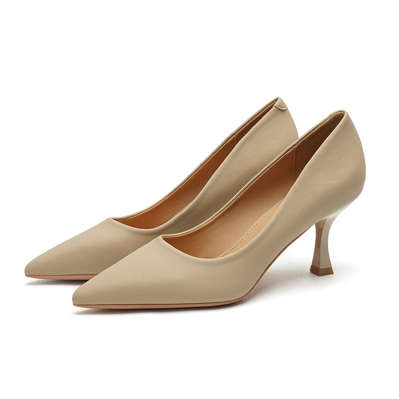 2025 7955-8 Fashion and simple solid color single shoes women's light mouth pointed head stiletto high heels women's temperament women's shoes