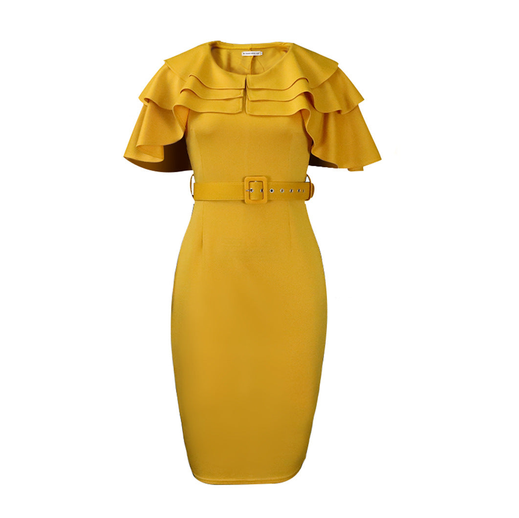 2025 D012 Hot Trade Women's Clothing popular African Large Size Lotus Leaf Edge Hip Wrap OL Short Sleeve 2025 Dress