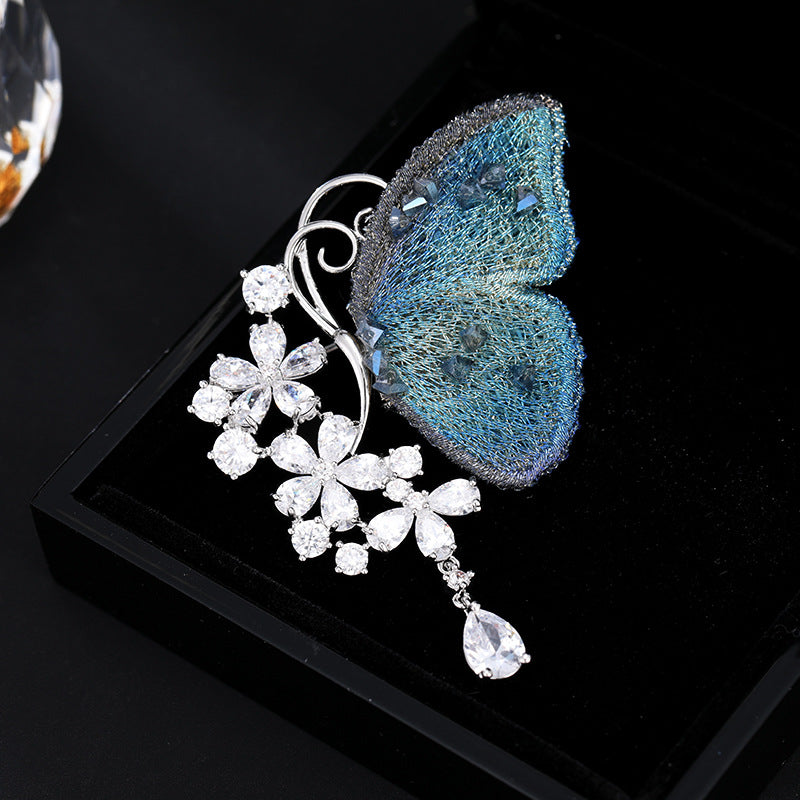 2025 Diemeng Embroidery Butterfly Bright Brooch Women's High-end Niche Smart High-end Zircon Light Luxury Clothing Corsage Accessories