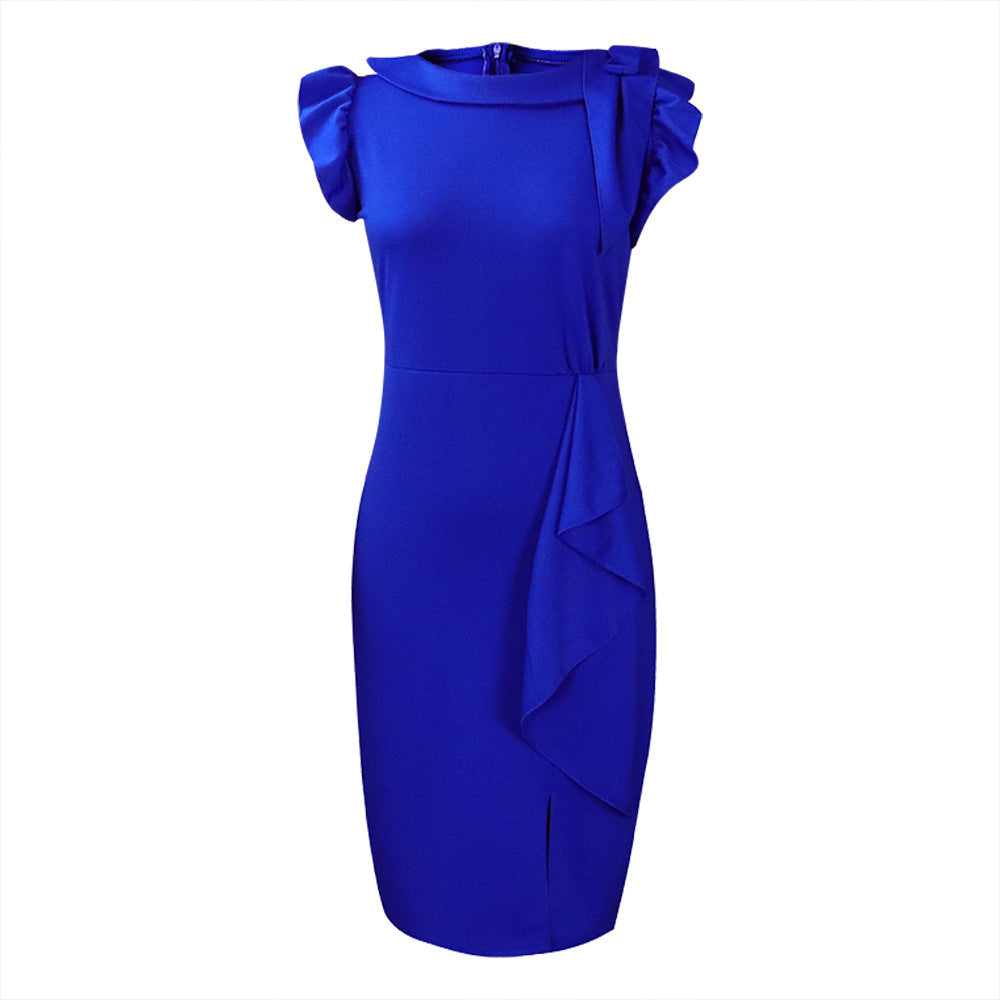 2025 D282 2025 women's clothing 2022 's new summer fashion temperament pleated ruffle edge large size New dress