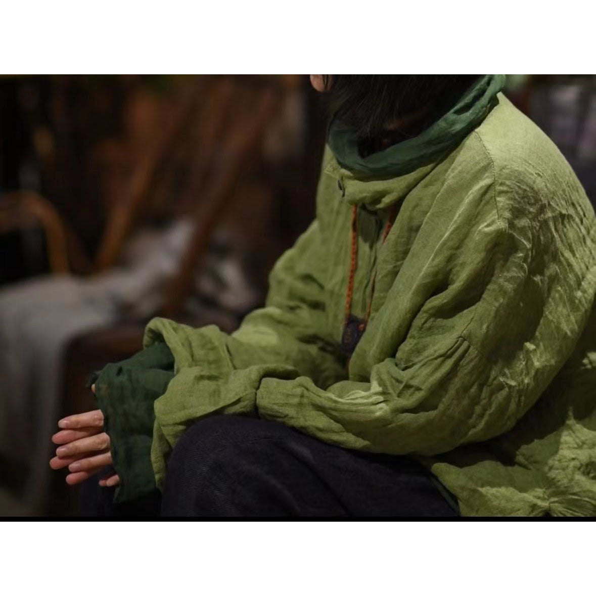 2025 23/11 Xiaochun, loose and versatile solid color yarn-dyed linen semi-turtleneck cardigan pullover bottoming shirt