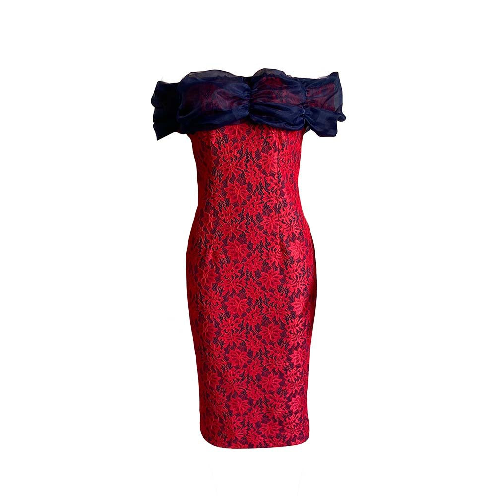 2025 D189 ebaypopular new one-word neck lace splicing mesh banquet dress dress 2025 dress