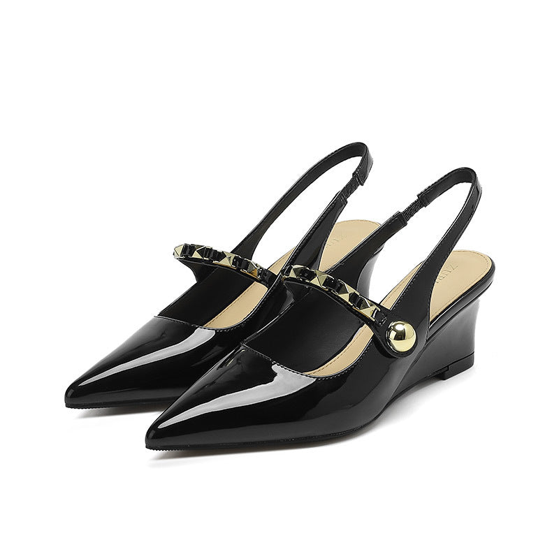 2025 5162-8 Cross-border Popular trade empty word slope heel high heels pointed 2025 new rivet platform single shoes women